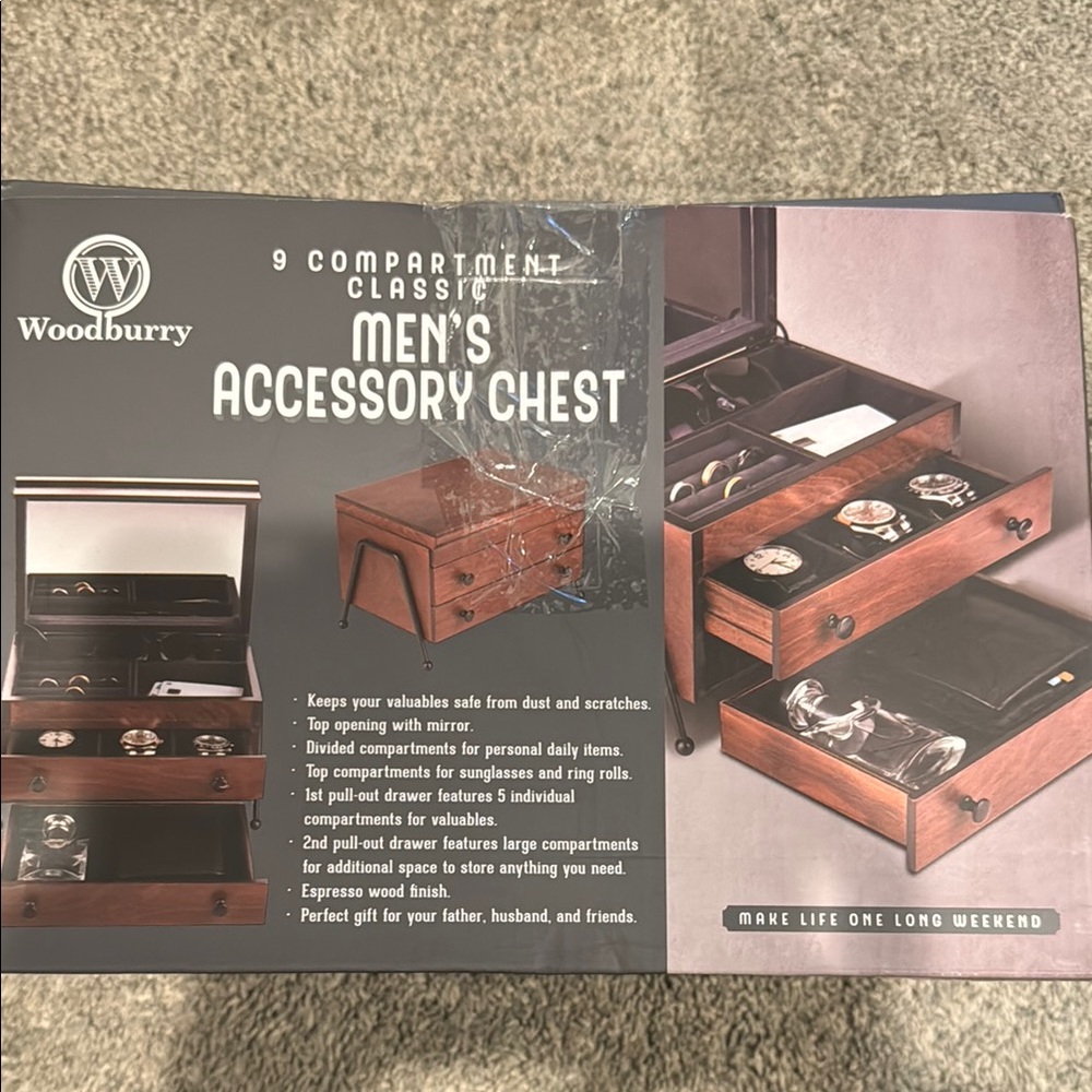 WOODBURRY 9 COMPARTMENT CLASSIC MEN'S ACCESSORY CHEST
NWT/NEW